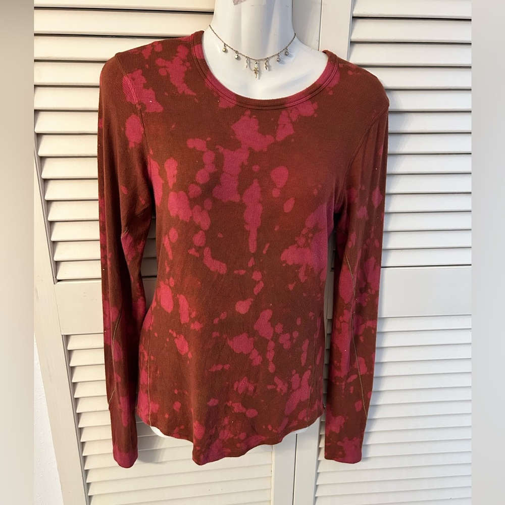 lululemon athletica  Lulu lab Long Sleeve Tie-Dye ribbed Top — Pink & Brown